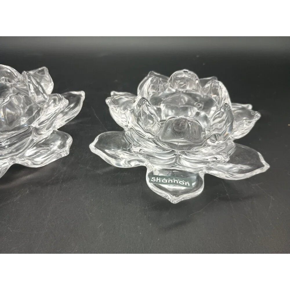 Vtg shannon crystal candle holders Set Of 2 Tea light Lotus Flower